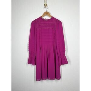 Ted Baker Arrebel Lace Trim Dress Size 2 US 6/ Small Magenta Pink Chiffon